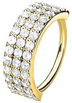 Faux Piercing Anneau de nez Pliable - Créole de Nez Pliable avec Trois Demi-Cercles Incrustés d'Oxydes de Zirconium Clairs - 8 ou 10 mm - (Or Doré/Clair, 10)