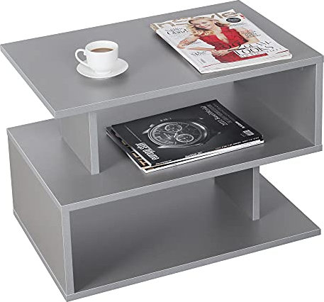 RICOO Couchtisch mit Stauraum Wohnzimmertisch Holz WM092-PL Coffee Table 59 x 45 x 39 cm Tisch Wohnzimmer Sofatisch klein Couch Platingrau