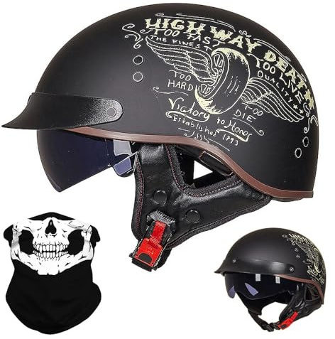 ACLFFSHOP Halbschalenhelm mit ECE, Retro Helm Jethelm, Jet-Helmhalbhelm Scooter-Helm Offenem Helm, Chopper Helm mit Sonnenblende Herausnehmbares Atmungsaktives Futter M~XXL