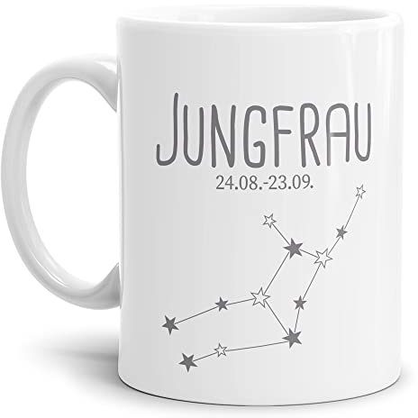 Tasse mit Sternzeichen Jungfrau - Sternbild Kaffeetasse mit Spruch - Geschenk zum Geburtstag, Horoskop, Astronomie - Keramik Weiß, 300 ml | Jungfrau
