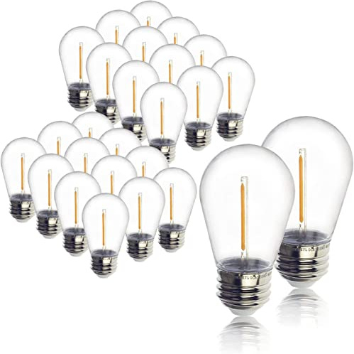 Jslinter Lot de 48 ampoules LED 1 W String Light Bulbs, S14 en plastique résistant aux chocs Edison Style vintage Remplacement 1 W Ampoules d'extérieur 2200 K, étanche, blanc chaud équivalent à 11 W