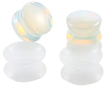 KnBoB Flesh Tunnel, 2 par silikonsten opal rund och kreolsk öronplugg för män kvinnor örontunnel