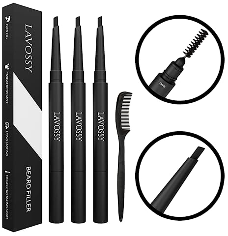 LAVOSSY Bartfüllerstift, füllen und definieren Sie Ihren unregelmäßigen Bart mit dem Bartstift, wasserfester Bartstift für Herren, mehrfarbig (3 Stück (3er Pack), Light Brown)