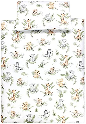 TupTam Kinder Bettwäsche Set Babybettwäsche Bettbezug 100 x 135 120 x 90 Kissenbezug 40 x 60 Jungen Mädchen 2-TLG, Farbe: Safari/Löwe/Braun/Blätter/Grün, Größe: 135x100 cm