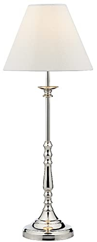 Polished Nickel Vintage Candlestick Table Lamp with Ivory Faux Silk Shade | 55cm Height | 1 x SES E14 Lamp Bulb Required (Not Included) | Inline Switch | UK Approved | Metal Lathe Turned Column