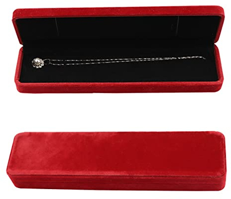 Red Velvet Jewelry Gift Box for Women - Rectangle Display Box for Necklace, Long Chain, Bracelet - Perfect for Valentines Day, Wedding, Birthday, Christmas