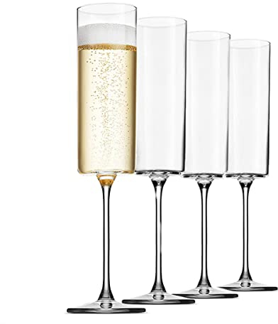 seasio Flauti da Champagne nel Vetro Confezione da 4 Bicchieri da Champagne da 6 da 4 Pezzi, Bicchiere da Vino nel Vetro Soffiato Bordo Quadrato Premium