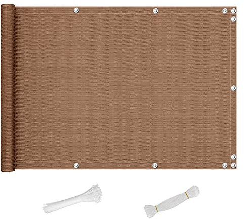 QINGLV Sichtschutz Balkon 120x300cm Balkonverkleidung Wetterfest Mit Kabelbinder Und Kordel Balkonbespannung Sichtschutz Terrasse FüR BalkongeläNder Terrasse Garten -Braun