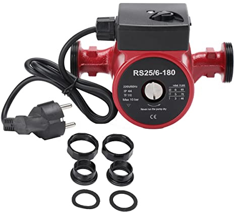 ECUTEE Umwälzpumpe Heizungspumpe Warmwasser Pumpe Heizung RS25/6-180 Zirkulationspumpe Effizienzpumpe Heizpumpe mit 3 Geschwindigkeitsschalter für Wasserkraft Fußboden Zwangsluft Heizung, Max 56 L/min