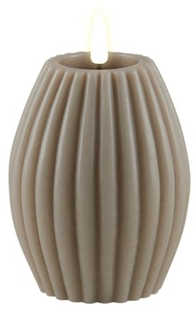 Deluxe Homeart Stripe Flammenlose LED-Kerze - mit Real Flame™-Technologie - batteriebetriebene Kerze (7,5 x 10 cm, Sand)