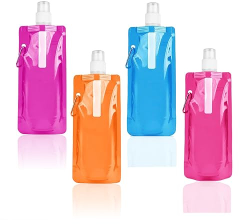 ZZLBZN Collapsible Water Bottle, Foldable Water Bottles, Colorful Water Pouch Plastic Water Bag Liquor or Drinks Reusable Drink Pouches with Clip for for Outdoor Sports Biking Hiking Travel 2 Colors
