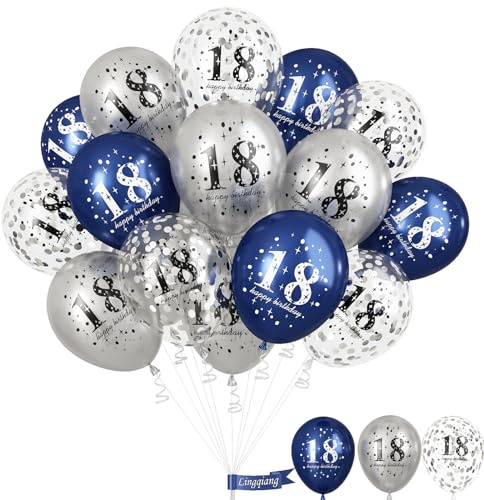 Happy 18th Birthday Balloons for Boys, Navy Blue Silver 18th Birthday Party Decorations for Him, 15 Pieces 18th Balloons for Boys Age 18 Years Old Birthday Celebration Party Decorations Supplies