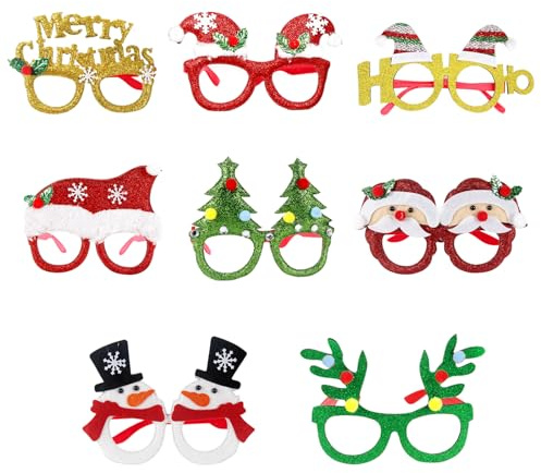 KRISFD Weihnachtsfeier Brille 8 Stück Weihnachtsbrillen Weihnachten Brille Partybrillen Set Lustige Brille weihnachtsverkleidungen Weihnachten Hüte Party Favors Für Kinder Und Erwachsene