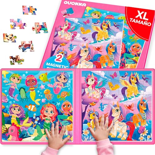 Magnetspiel ab 3-4 Jahren - 48-Teilige Puzzle Einhörner Meerjungfrau | Beschäftigung im Flugzeug und bei der Autofahrt - Reisespiele für Kinder ab 4-6 Jahren