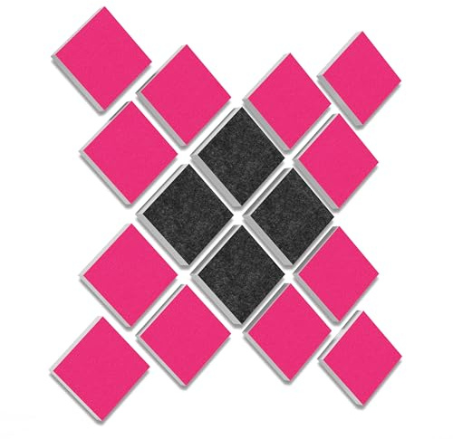 platino24 Akustikpaneele aus Basotect G+ I 16 Stück I 27,5 x 27,5 cm I 3D Wandpaneele in Fuchsia & Anthrazit I Akustik-Paneele aus Schaumstoff I Akustikplatten zur Schalldämmung in Büro & Wohnung