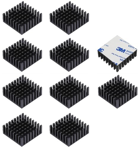 10Pcs Small Heat Sink 25x25x10mm + Thermal Conductive Adhesive Tape, 25mm Heatsink Aluminum Radiator Cooler Cooling Fin for Electronics CPU Led Black