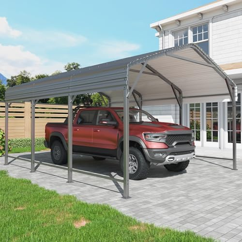AIRWIRE Cochera de metal de 10 x 15 pulgadas con base mejorada, garaje resistente galvanizado al aire libre, refugio para coche, barcos y camiones