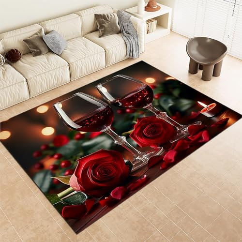 Rojo Alfombra Salon Copa de Vino Rosado Alfombra Grande 80 x 150cm Alfombra de Área del Piso, Moderno Antideslizantes Mats de Puerta, Soft Franela Alfombras de Decoración