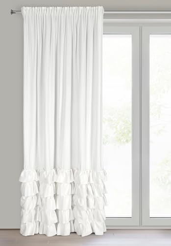 Eurofirany Carli Samtvorhang mit Rüsche, Velvet Vorhang mit Kräuselband -1 STK. Vorhang Blickdicht, Verdunkelung, Exklusiver Vorhang für Wohnzimmer, Schlafzimmer, 140x270 cm, Weiß