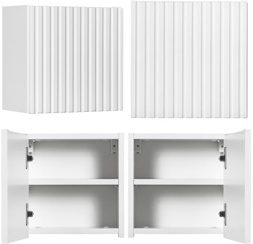 Lomadox Badezimmer Hängeschrank 30 cm weiß gerillte Front Badschrank Badmöbelschrank B/H/T ca. 30/30/19 cm