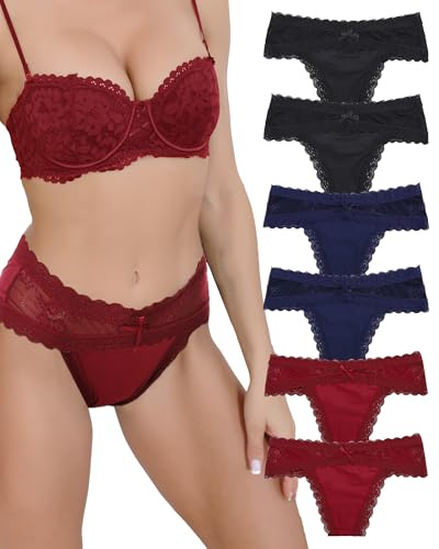 SECRET AROMA Lot de 6 String Tanga Femme Culottes et Slips Lot Tanga Dentelle Lingerie Sexy T-Back Thongs G Strings sous vêtement S-XL