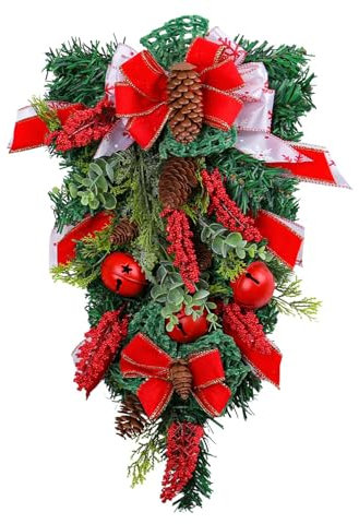 TianWlio Türkranz Weihnachten außen und innen Adventskranz Künstliche Weihnachten 24 Stück kabellos beleuchtet Treppenkranz in Tropfenform Türkranz Innen Außen Neujahr Garten (Red One Size)