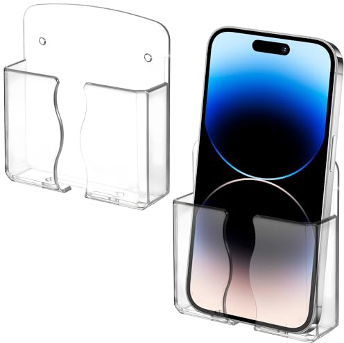 Ymapinc Lot de 2 supports muraux transparents pour téléphone portable avec trou de charge pour la plupart des téléphones portables, support de télécommande de chevet