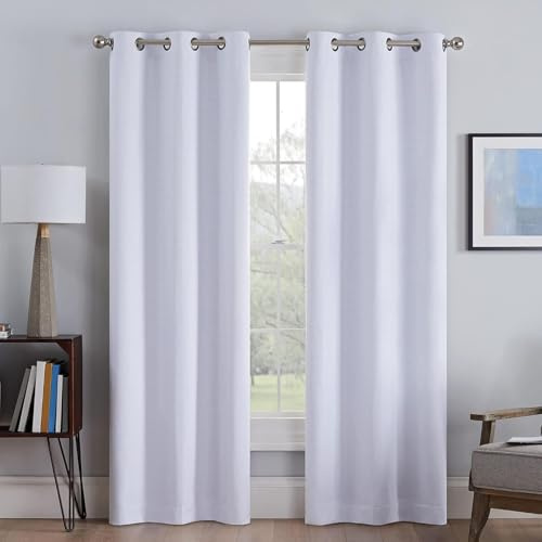WUXXIANG Verdunklungsvorhänge 2Er Set 104 x 140 cm Sonnenschutz Schalldämmung, Verdunkelungsvorhänge mit Ösen Thermovorhang, mit Raffhalter für Wohnzimmer Kinderzimmer, Weiß