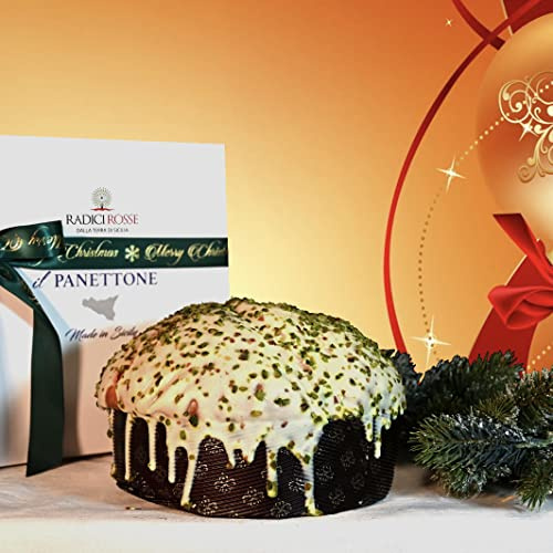 Panettone de pistacho glaseado con chocolate blanco y granulado de pistacho con tarro de crema de pistacho, peso total 1 kg