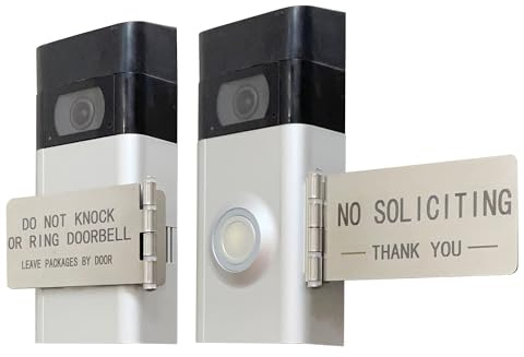 LJSCARE Front Door No Soliciting Sign & Do Not Knock Or Ring Doorbell Sign - Easy to Install on Doorbells - Prevents the Doorbell From Ringing While Napping or at Work (Silver - Right Side Mount)