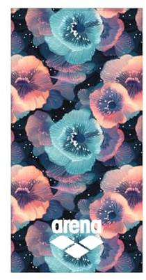 ARENA stora blommor stora mjuka organiska 100% bomullshandduk, 280 g tung bomull pool strand sporthandduk, snabbtorkande och absorberande, 153 x 80 cm, Calypso korall/multi