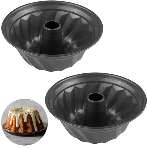 Zeripikfoasp 2 pezzo Stampo Ciambellone 24 cm, Stampi per Ciambella in Acciaio Carbon Steel Stampo per Budino con Rivestimento Antiaderente, Teglia Ciambella Grigio per Torte di Marmo, Torte