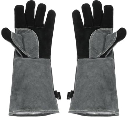 QUARKZMAN 1 Coppia di Guanti da Saldatura A3081 16 in Pelle di Bovino Resistenti al Fuoco e al Calore con Maniche Lunghe per BBQ Grill per Saldatura Camino Forno Cottura Giardino