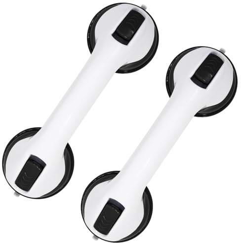 2-Pack Grab Bars for Bathtubs and Showers, 12 inch Shower Handle Suction Shower Bar, Safety Bars for Shower Chair, Bathroom Grab Bar for Senior，No Drilling Removable (Black, 12 inch)