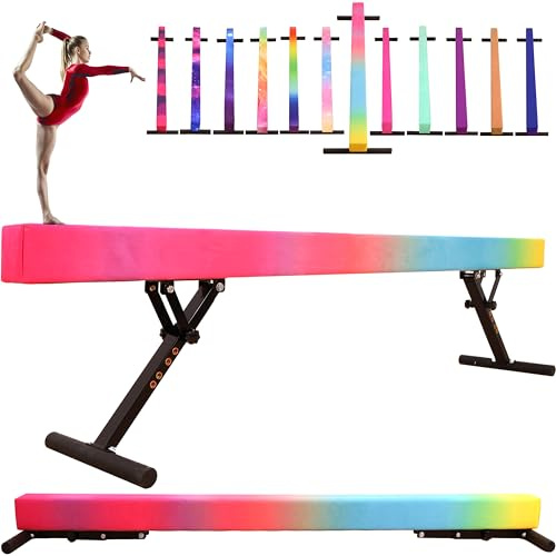 defulion 8 Ft Gymnastic Balance Beam with Adjustable Height From7 inch to 22 inch for Kids Children Home Practice, Adjustable Balance Beam with Leg, High and Low Floor Gymnatic Training Beam
