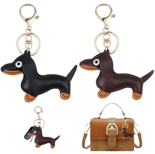 2 Stück Dackel Schlüsselanhänger,Dackel Anhänger Leder,Süßer Welpe Hunde Taschenanhänger,Schlüsselanhänger Dackel Deko,Charms Taschenanhänger Hund,Dackel Geschenke für Lieblingsmensch,Frauen,Männer