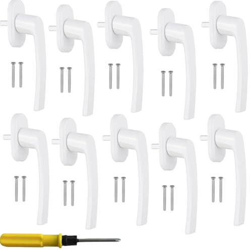 CNKHDZ Lot de 10 poignées de fenêtre en aluminium, poignées de fenêtre en aluminium blanc poignée de porte fenêtre longueur 35 mm serrure pour battants et vasistas installation simple