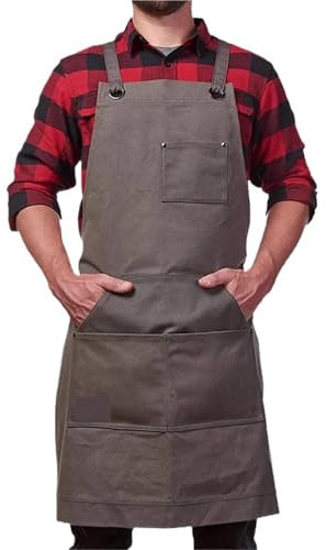BOJHGO Work Apron Waxed Canvas Work Apron With Pockets Adjustable Gardening Apron Heavy Duty Woodworking Apron Tool Holder For Carpenter Men Women(Brown)