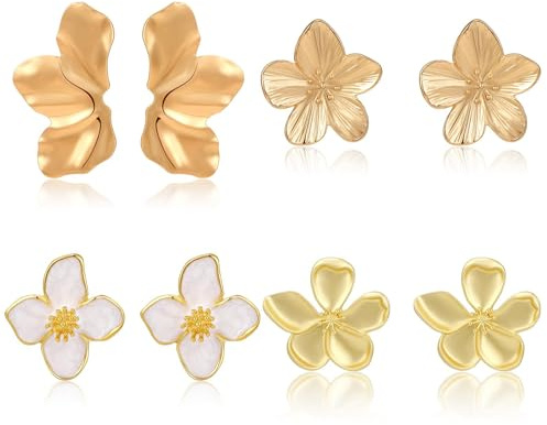 FloralGrace 4 delar guldörhängen, damörhängen, blomörhängen, guldörhängen damer, guld blomma uttalande örhängen, uttalande örhängen stora guld blomma örhängen