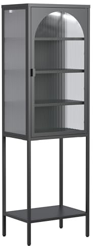 BIZOEIRON Metallschrank mit Glastür, Glasvitrine Stehend, Vitrinenschrank mit 3 verstellbare Regal, Schmaler Glasschrank, Glass Display Cabinet, 35T x 50B x 160H cm, Schwarz