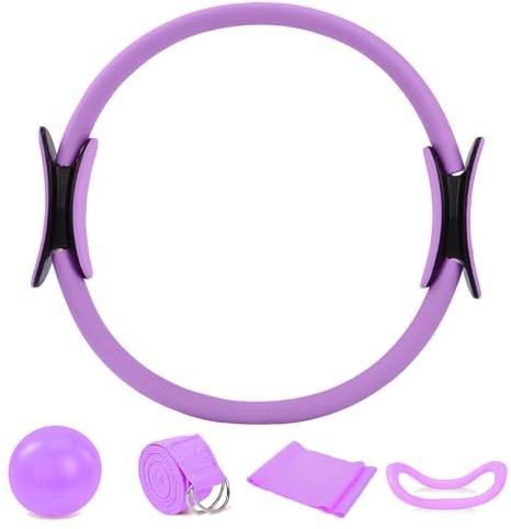 Youyijia 5-Piece Pilates Ring Set with Yoga Ball & Resistance Bands Premium Home Gym Equipment for Full-Body Toning Stretching & Strength Training (Purple)