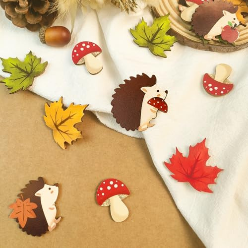 70 Stück Herbstdeko Konfetti Tischdeko Herbst, Streudeko Herbst Dekoration Holz Bunt Lgel Ahornblätter Pilze mit Aufbewahrungsbox, Herbstdeko Tisch Deko Party für DIY Handwerk Verzierungen