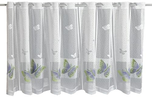 Gardinia Sehlbach Bistrogardine Jacquard Schmetterlinge Airbrush, Grün, 160 x 60 cm Bistrogardine, Lichtdurchlässig, Filigrane Muster, Einfache Anbringung, Dekorativer Akzent, Charmantes Ambiente