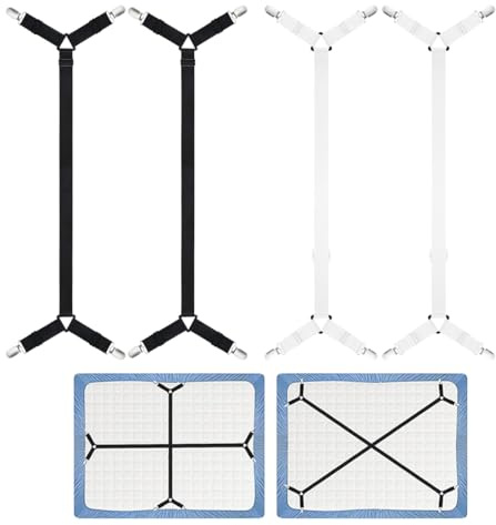 4 Stück Bettlakenspanner Verstellbar, Elastische Bettlaken Halter mit Metallclip Bettlaken Spanngurte, Spannbettlakenhalter Clips für Faltenfreie Bettlaken, Matratze, Bügelbrett Sofa Topper(70-280cm)