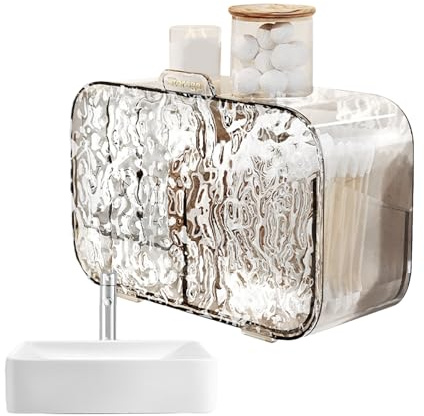 Mbiyhgta dischetto di cotone, organizer per trucco a parete | Organizer per traslucidi | contenitori per vanità senza trapano, bastoncini di cotone a 2 scomparti per