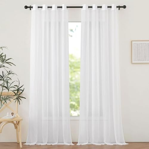 SUNLIMEI Gardinen Vorhänge 70 x 210 cm mit Schlaufen Luftig Dekoschal Wohnzimmer Curtains Modern Und Langlebig, Größe Und Farbe Wählbar für Hochzeit Fenster Wohnzimmer, Weiß