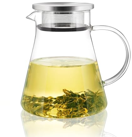 CNGLASS 900ml Glass Teapot Stovetop Safe, Clear One-Touch Tea Kettle with Filter Lid, Blooming and Loose Leaf Tea Maker Set