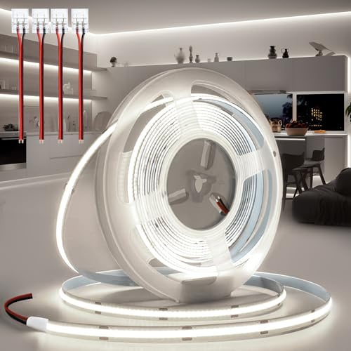 BRIMETI Striscia LED COB 24V 10M Luce LED Tubo Interno Autoadesivo 6000K Bianco Freddo 320LEDs/M Strisce Nastro Nastri Larghezza 8mm Con Connettori, per Cucina Soggiorno Bar (Senza Alimentatore)