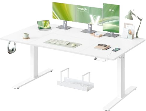 VASAGLE Electric Standing Desk, USB C Port, Cable Tray, Matte White