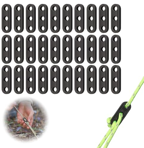 30 tensores de cuerda para tienda de campaña, tensor de cuerda de 3 agujeros, plástico, tensor de lona, tensor para tienda de campaña, para camping, pícnic, tienda de campaña, accesorios